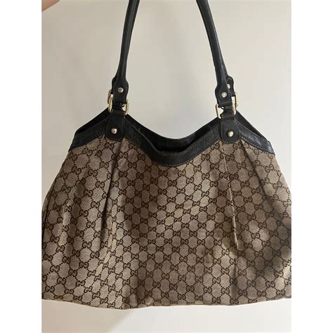 GUCCI Monogram Large Sukey Tote Brown 